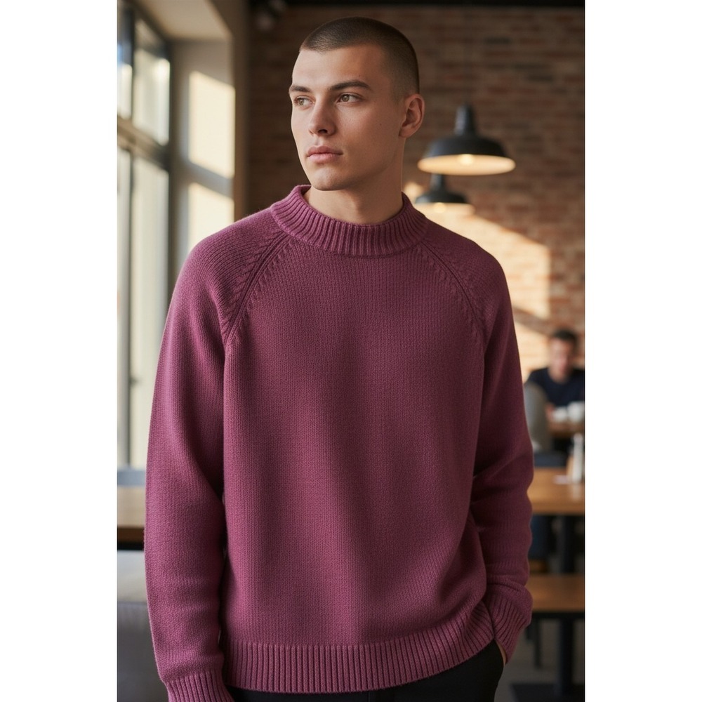 Vintage 90's J‎ Crew Men's Maroon Roll Neck Fisherman's Sweater Cotton M EUC